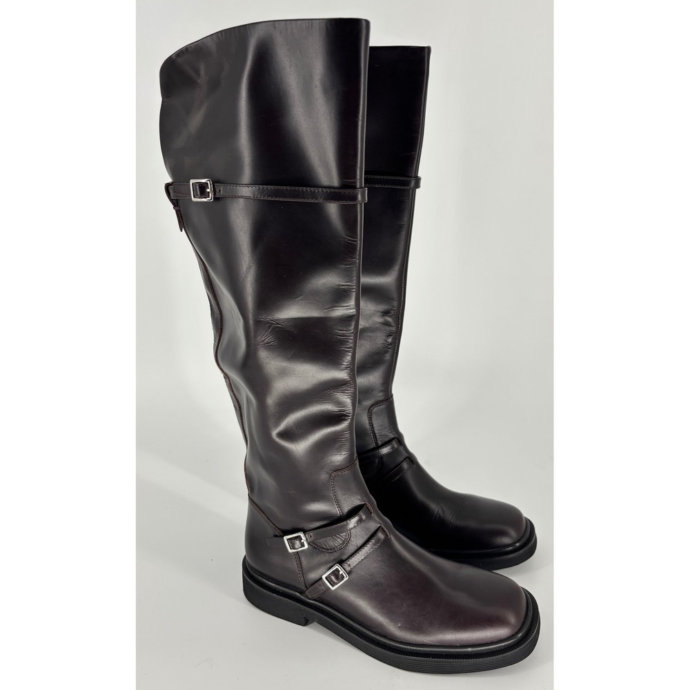 Franco Sarto Ainsley Knee High Boot Dark Hickory Brown Women Size 7.5 Buckle